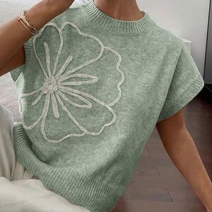 Soly Hux Women's Short Sleeve Sweater 3D Floral - Mint Green